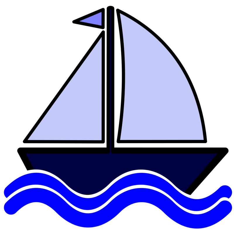 a sailing boat on blue waves.